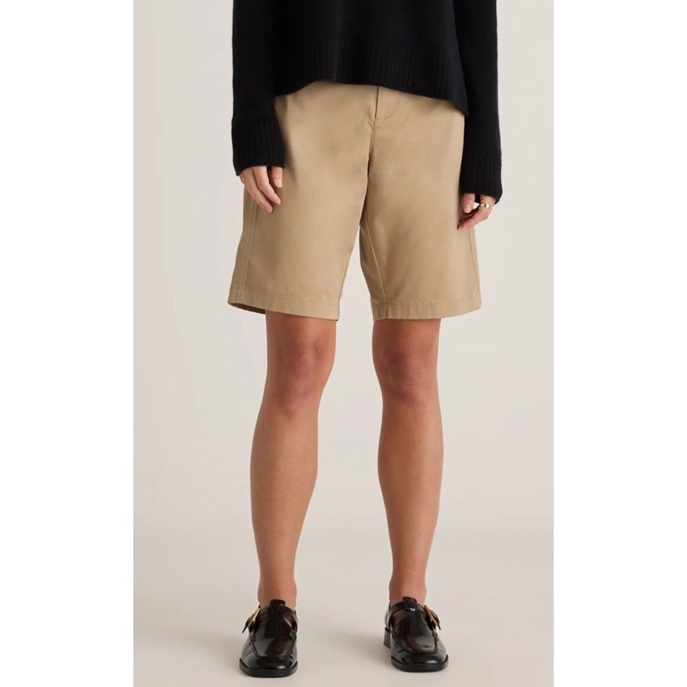Quince Women Organic Stretch Cotton Chino Bermuda Shorts Light Khaki Size 8 NWOT